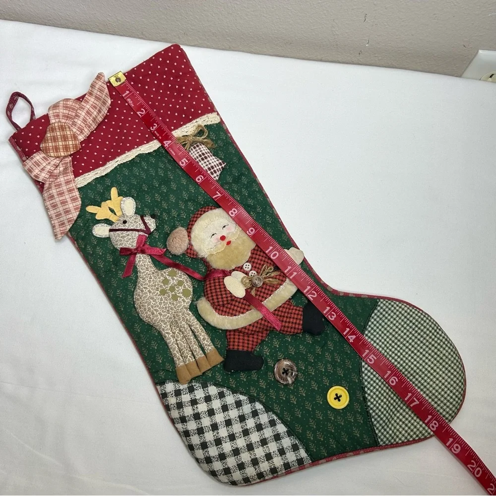 Vintage Handmade 3D Quilted Grandmacore‎ Country House Santa & Reindeer Stocking